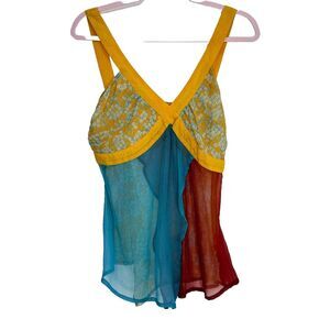 Molato Womens Boho Saree Eclectic Multi Pattern Tank Too Handkerchief Hem S